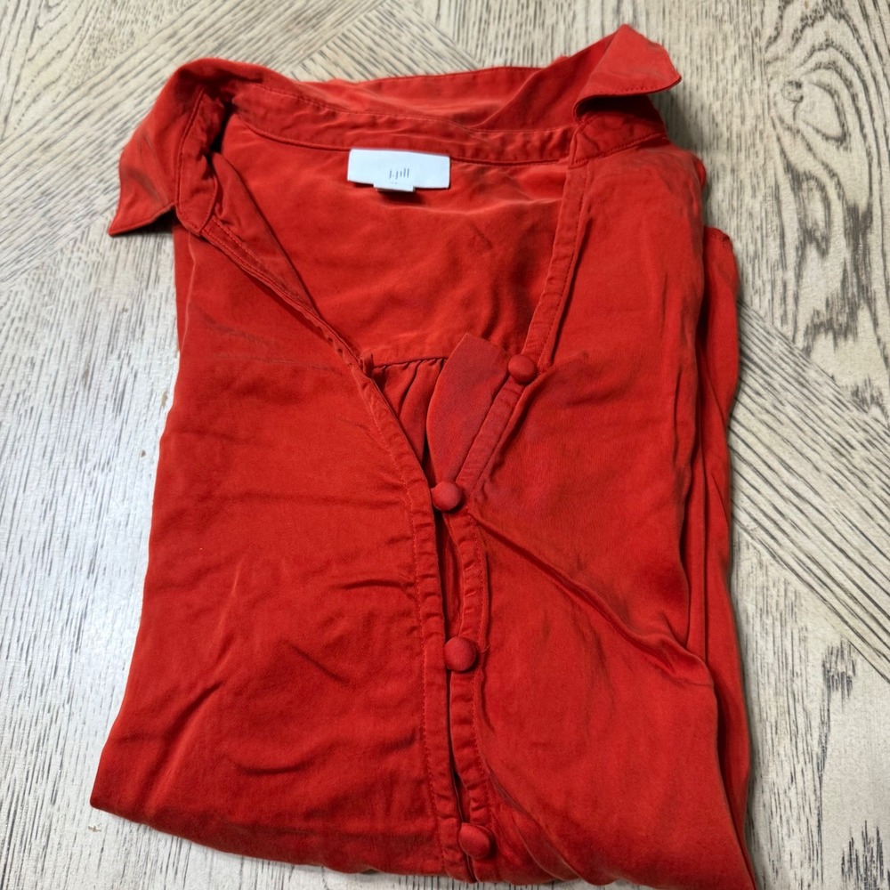 J.Jill Women's XS Red Orange Long Sleeve Collared Button‎ Down Shirt